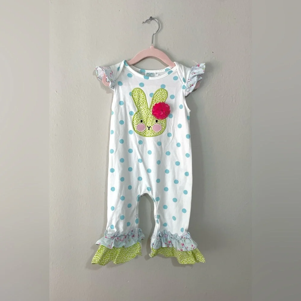 Peaches and Cream Easter Romper‎ Ruffles Bunny Size 18M